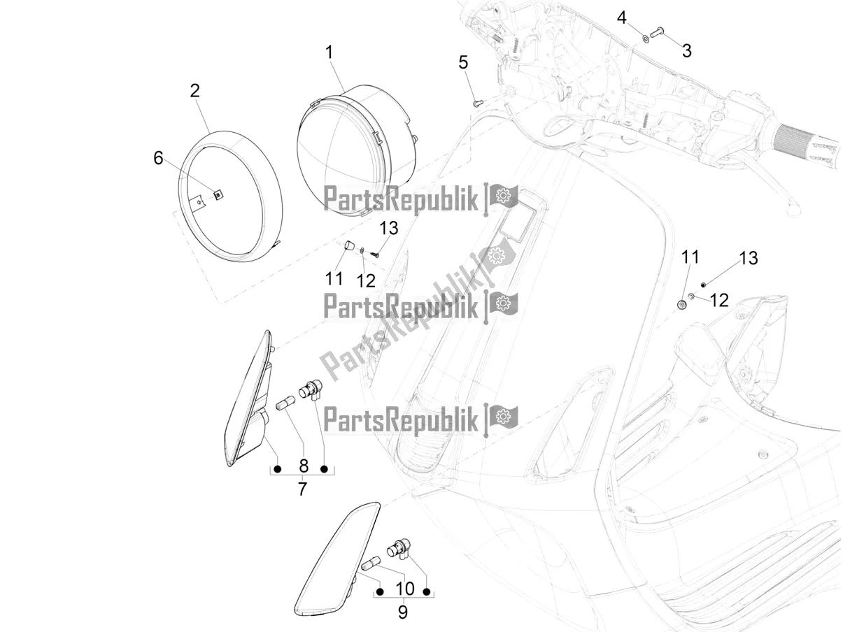 Tutte le parti per il Fari Anteriori - Indicatori Di Direzione del Vespa Primavera 50 4T 25 KM/H 2020