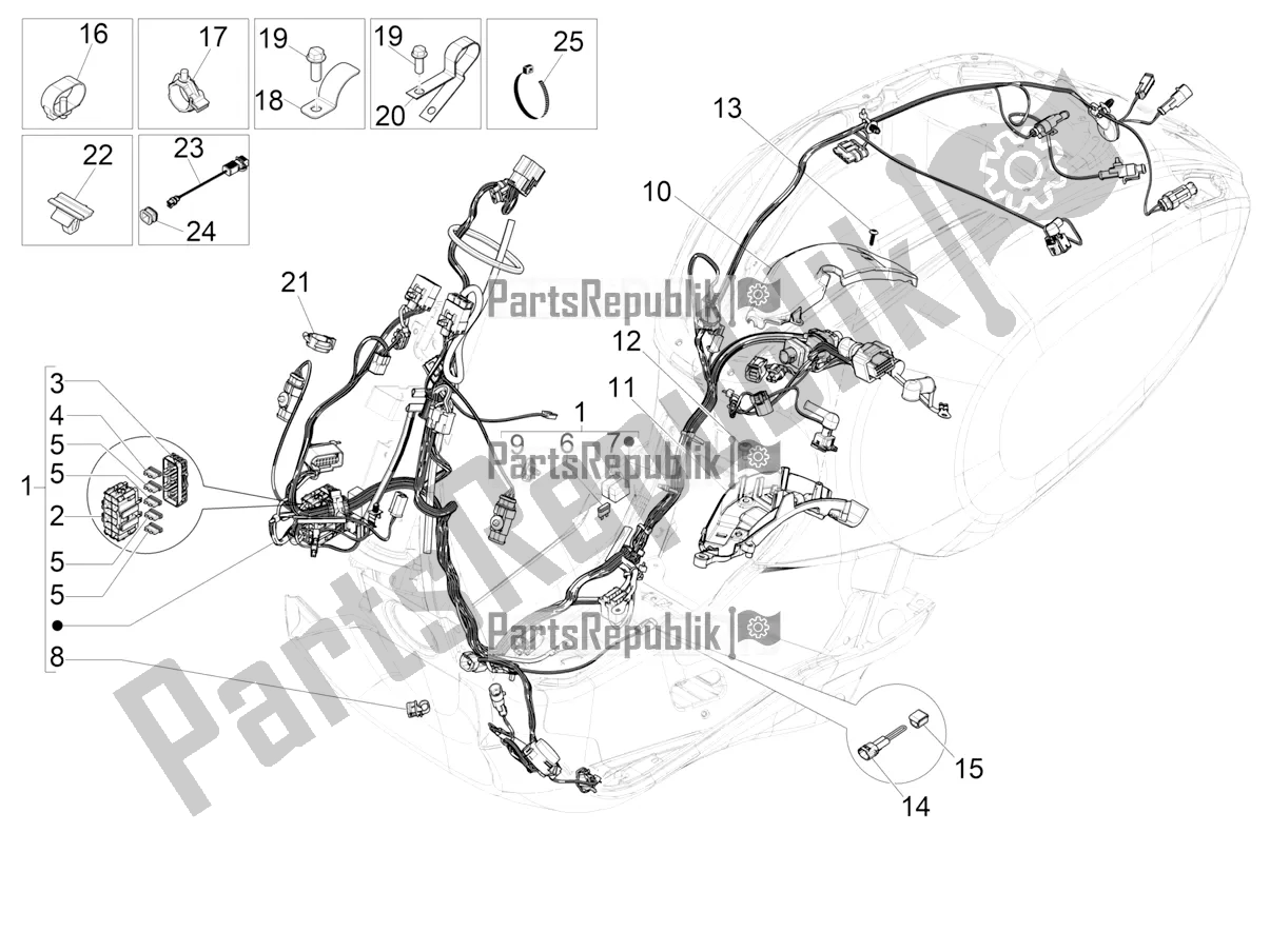 All parts for the Main Cable Harness of the Vespa Primavera 50 4T 25 KM/H 2020