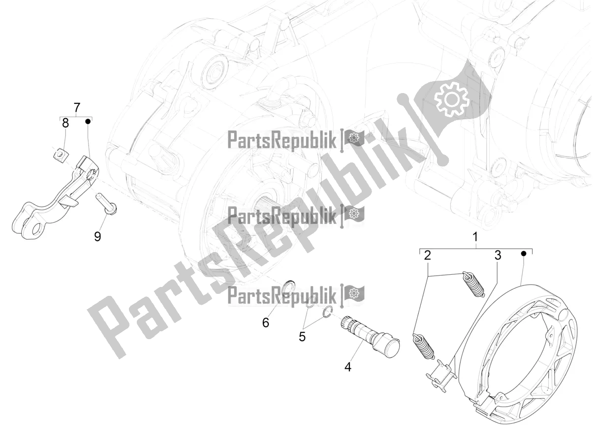 All parts for the Rear Brake - Brake Jaw of the Vespa Primavera 50 4T 25 KM/H 2020