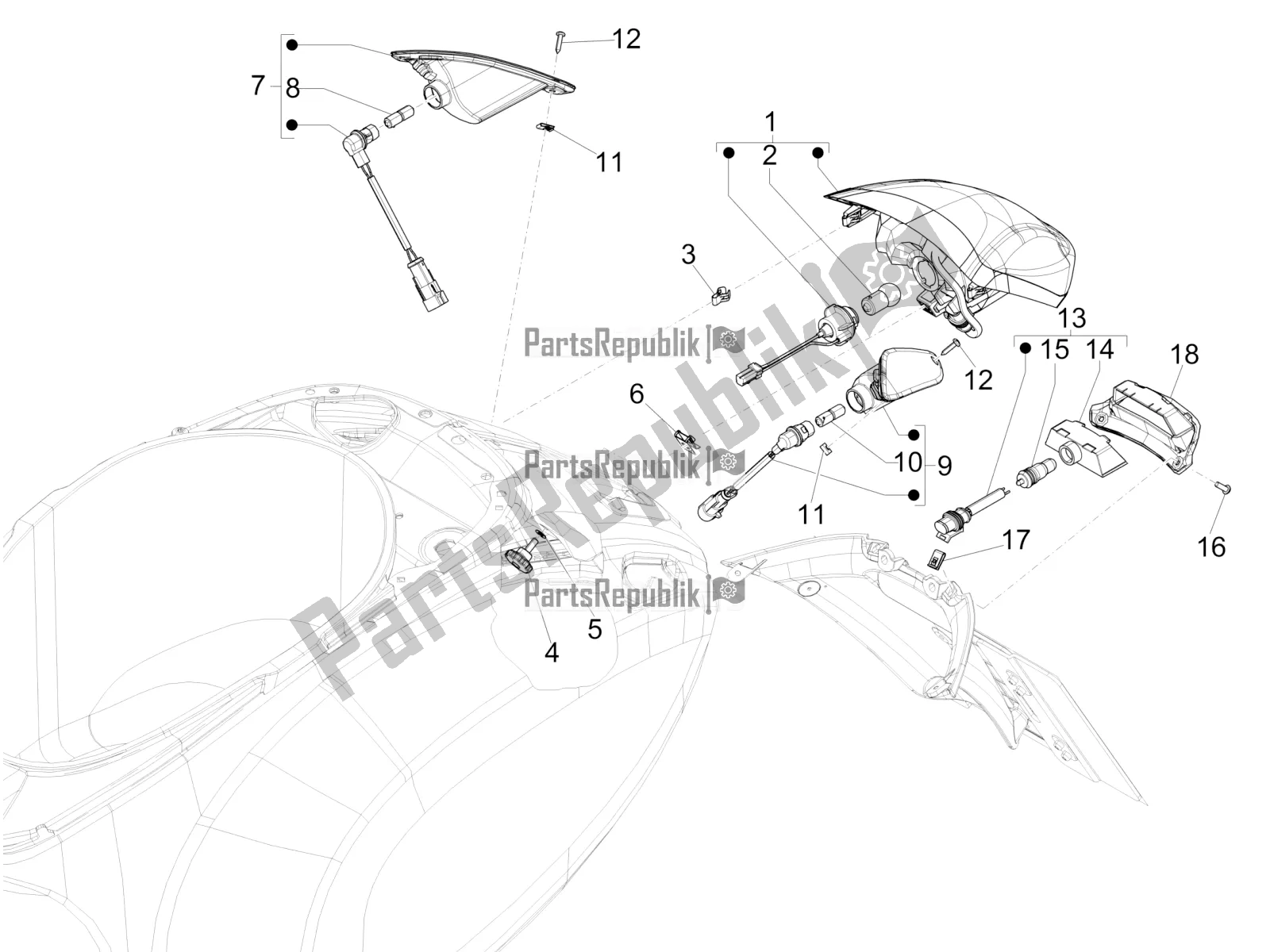 All parts for the Rear Headlamps - Turn Signal Lamps of the Vespa Primavera 50 4T 25 KM/H 2020