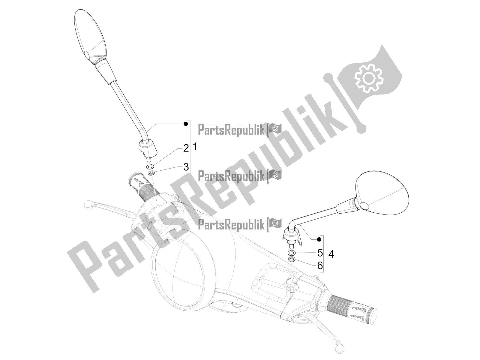 All parts for the Driving Mirror/s of the Vespa Primavera 50 4T 25 KM/H 2021