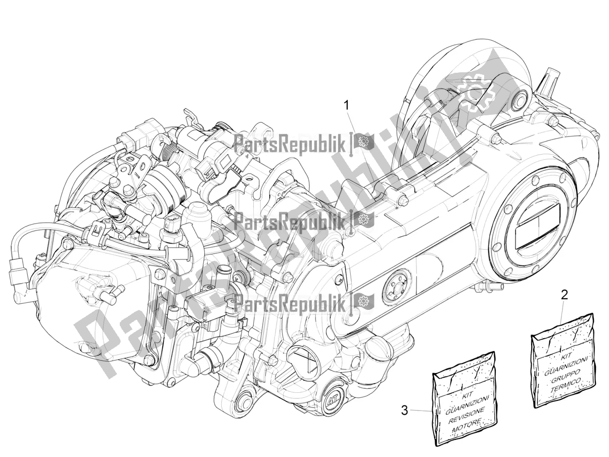 All parts for the Engine, Assembly of the Vespa Primavera 50 4T 25 KM/H 2021
