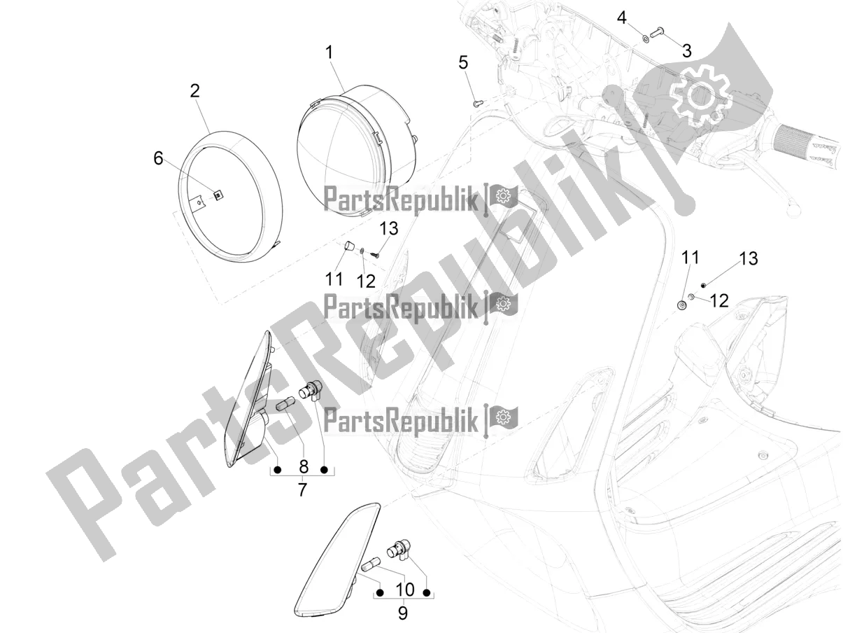Alle onderdelen voor de Koplampen - Richtingaanwijzers van de Vespa Primavera 50 4T 25 KM/H 2021