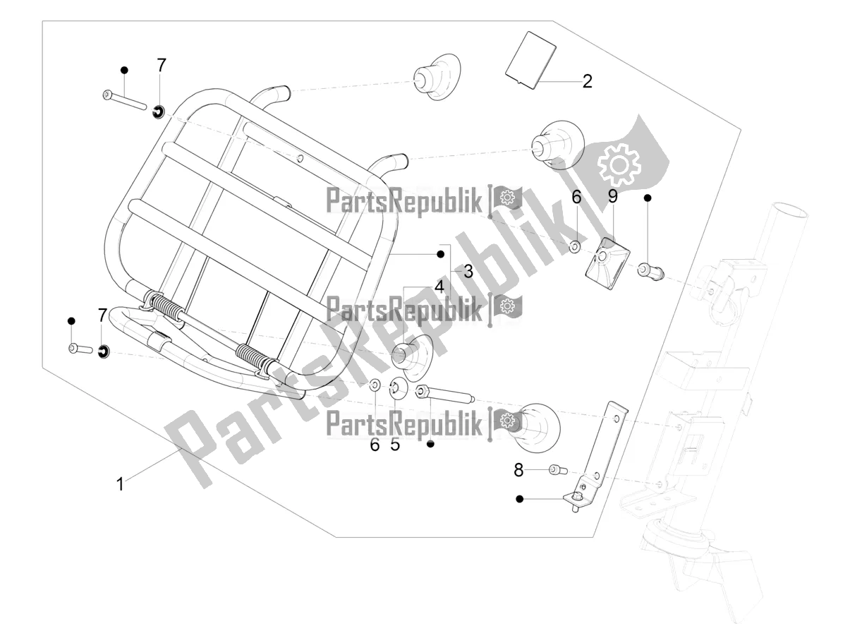 Alle onderdelen voor de Bagagerek Vooraan van de Vespa Primavera 50 4T 25 KM/H 2021