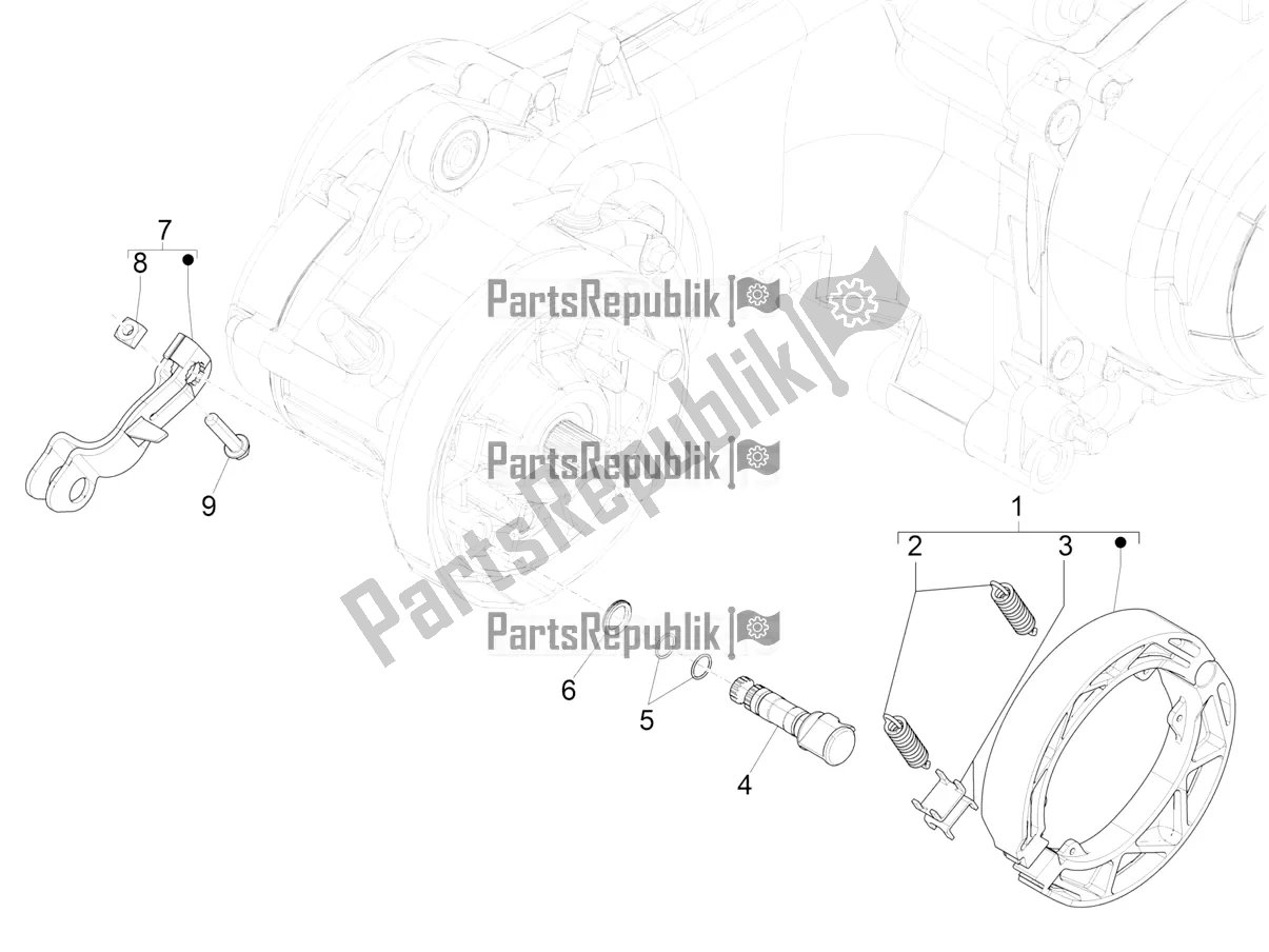 Alle onderdelen voor de Achterrem - Remklauw van de Vespa Primavera 50 4T 25 KM/H 2021