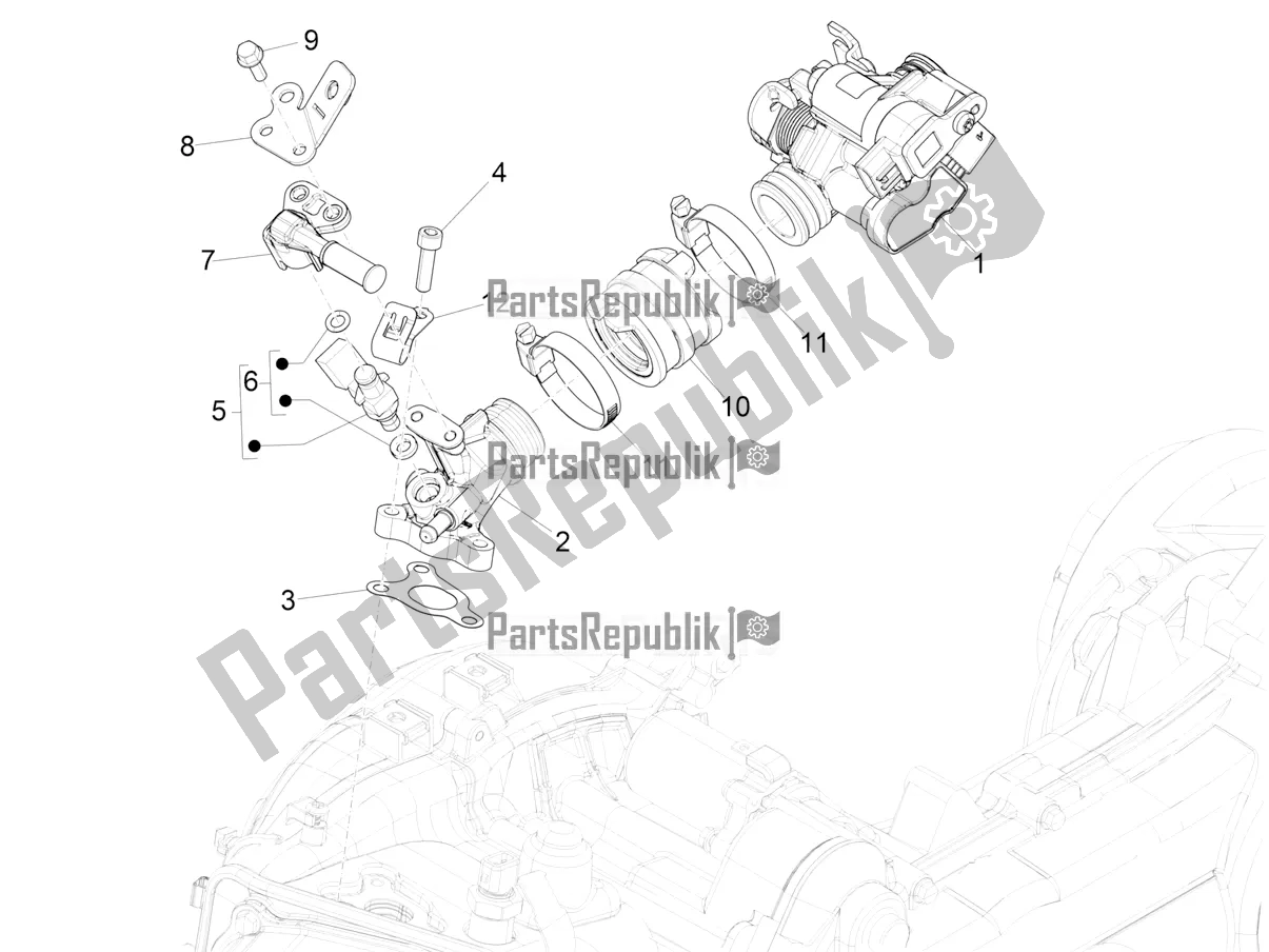 All parts for the Throttle Body - Injector - Induction Joint of the Vespa Primavera 50 4T 25 KM/H 2021
