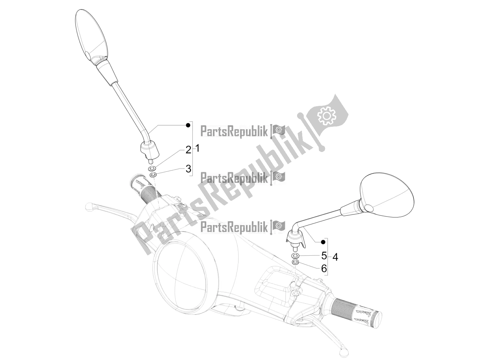 Toutes les pièces pour le Miroir (s) De Conduite du Vespa Primavera 50 4T 25 KM/H 2022