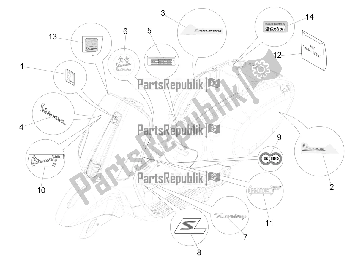 Toutes les pièces pour le Plaques - Emblèmes du Vespa Primavera 50 4T 25 KM/H 2022