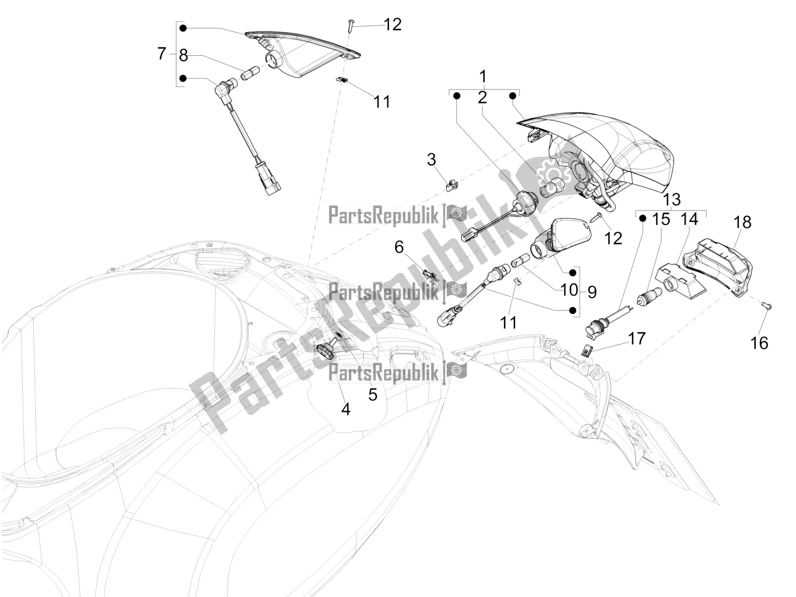 Toutes les pièces pour le Phares Arrière - Clignotants du Vespa Primavera 50 4T 25 KM/H 2022