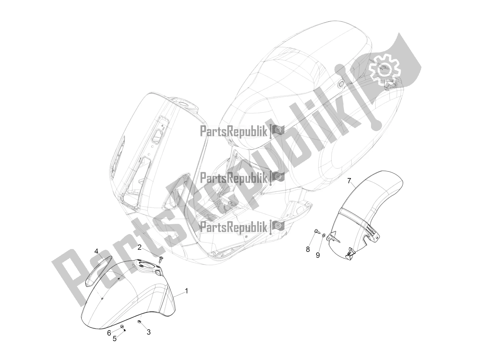 Toutes les pièces pour le Logement De Roue - Garde-boue du Vespa Primavera 50 4T 25 KM/H 2022