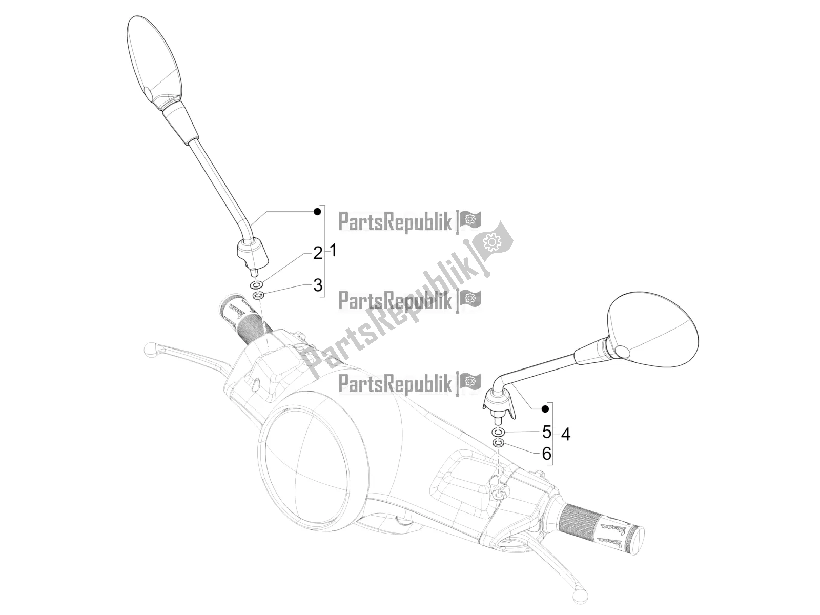 Toutes les pièces pour le Miroir (s) De Conduite du Vespa Primavera 50 4T 3V 25 KM/H 2017