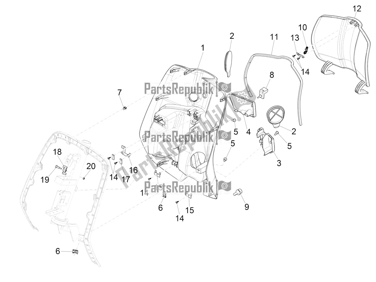 Wszystkie części do Przedni Schowek - Panel Ochraniaj? Cy Kolana Vespa Primavera 50 4T 3V 25 KM/H 2017