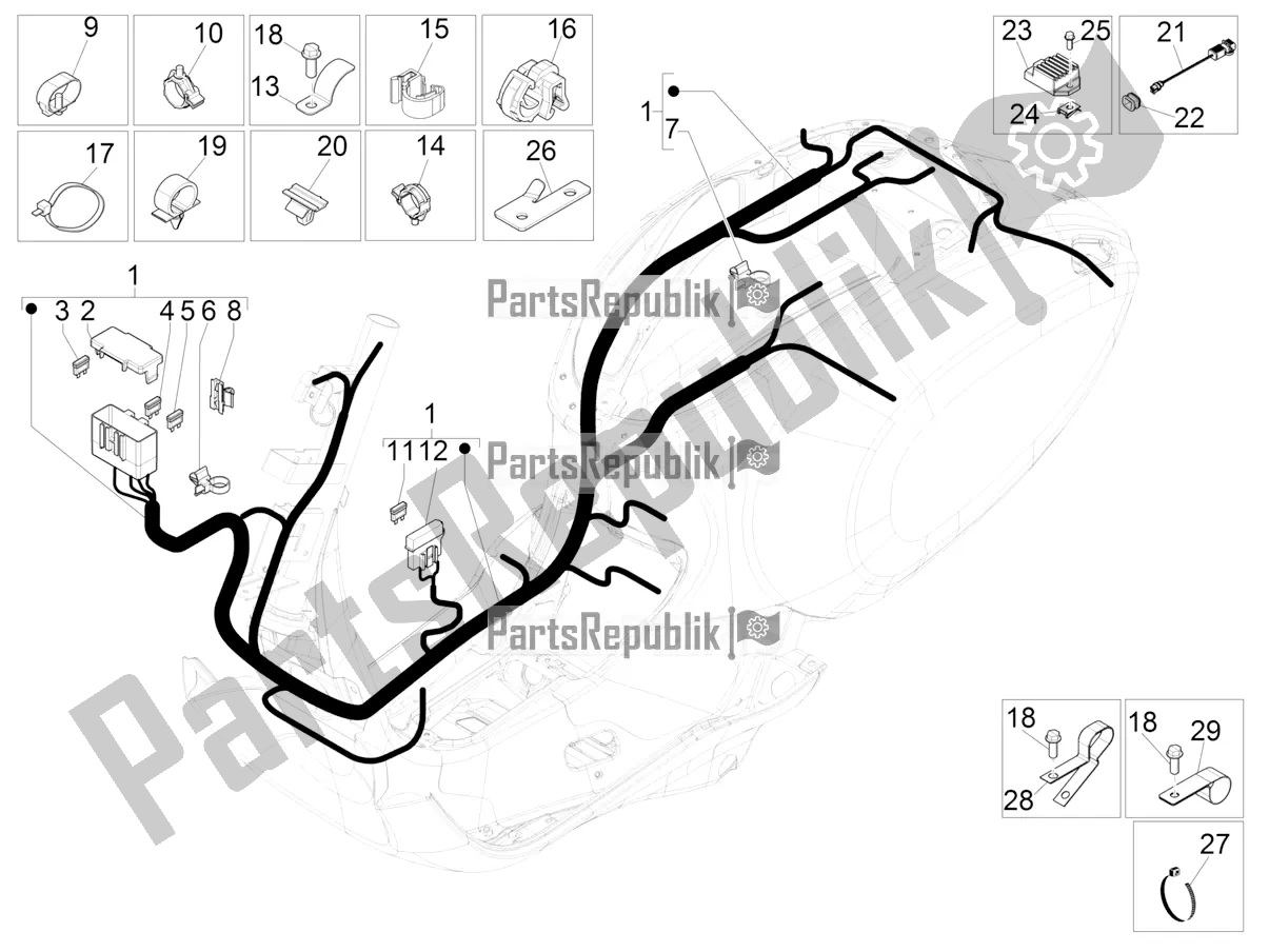 Tutte le parti per il Cablaggio Principale del Vespa Primavera 50 4T 3V 25 KM/H 2017