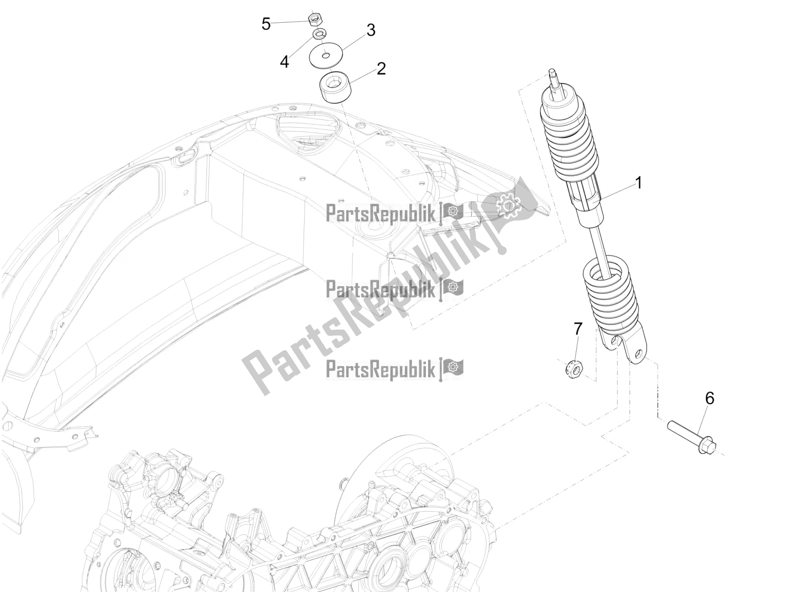 Todas as partes de Suspensão Traseira - Amortecedor / S do Vespa Primavera 50 4T 3V 25 KM/H 2017