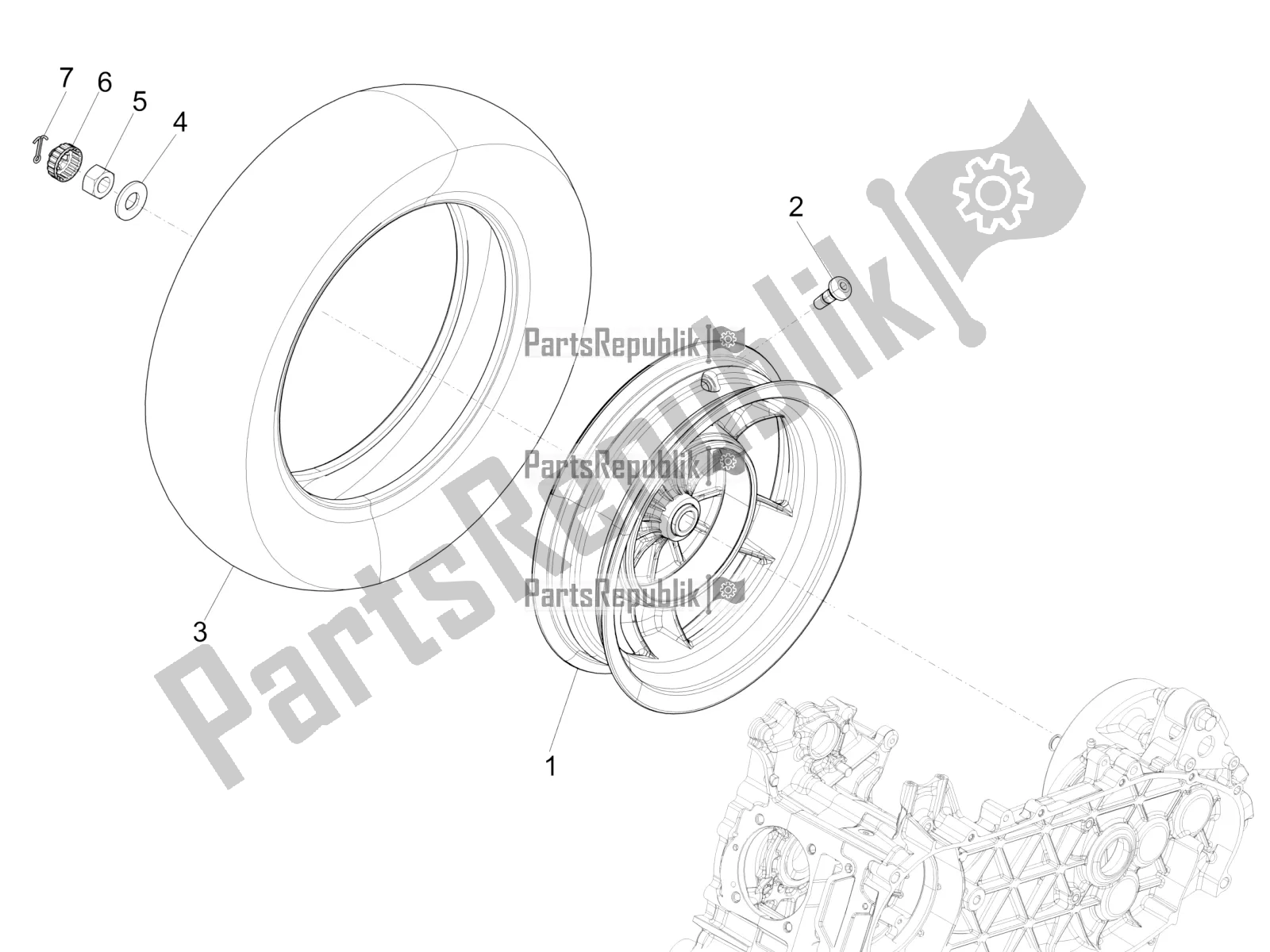 All parts for the Rear Wheel of the Vespa Primavera 50 4T 3V 25 KM/H 2017