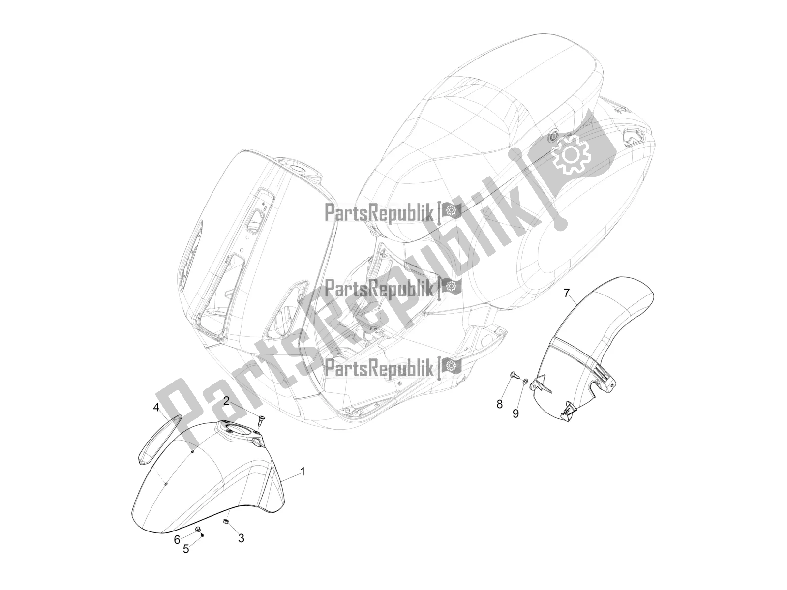 Toutes les pièces pour le Logement De Roue - Garde-boue du Vespa Primavera 50 4T 3V 25 KM/H 2017