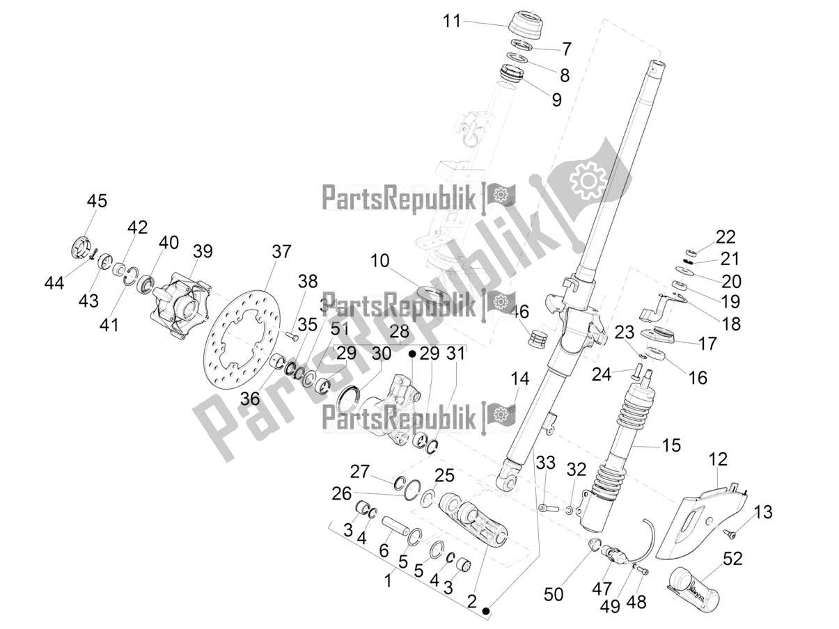 Toutes les pièces pour le Fourche / Tube De Direction - Palier De Direction du Vespa Primavera 50 4T 3V 25 KM/H 2018