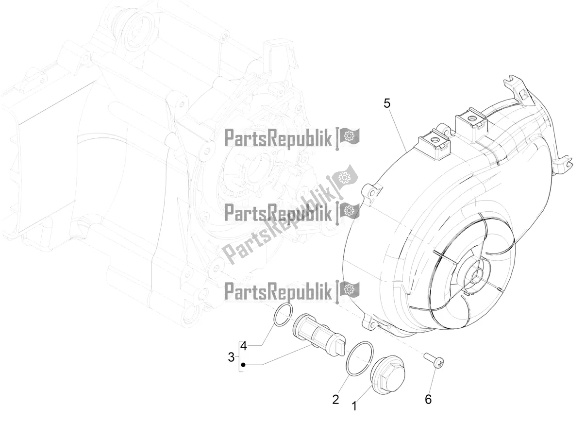 All parts for the Flywheel Magneto Cover - Oil Filter of the Vespa Primavera 50 4T 3V 25 KM/H 2019