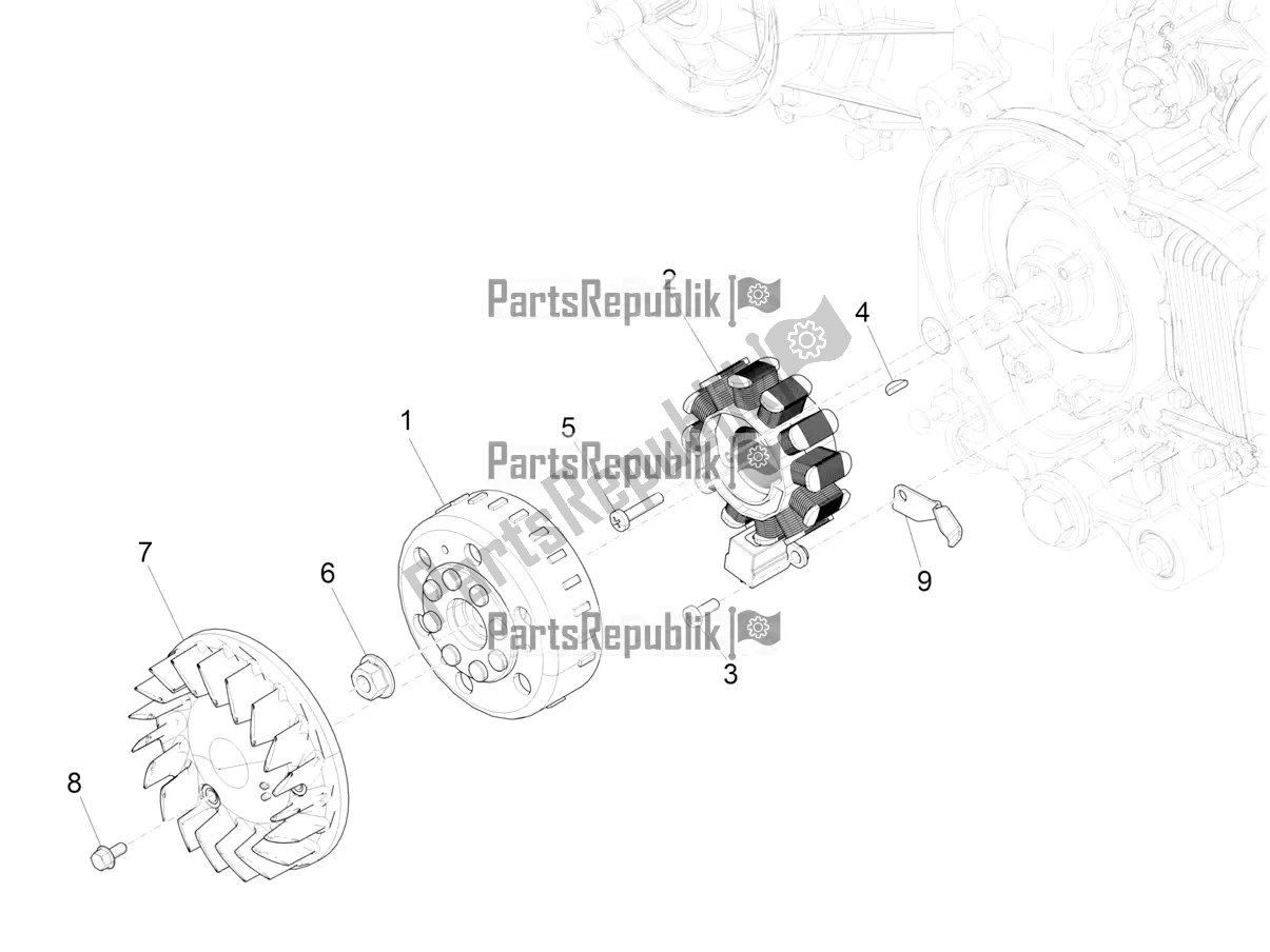 All parts for the Flywheel Magneto of the Vespa Primavera 50 4T 3V 25 KM/H 2019