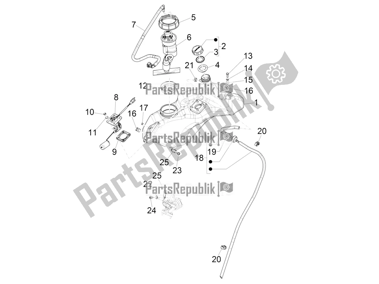 Alle onderdelen voor de Benzinetank van de Vespa Primavera 50 4T 3V 25 KM/H 2019