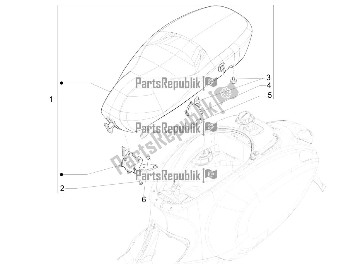 All parts for the Saddle/seats of the Vespa Primavera 50 4T 3V 25 KM/H 2019