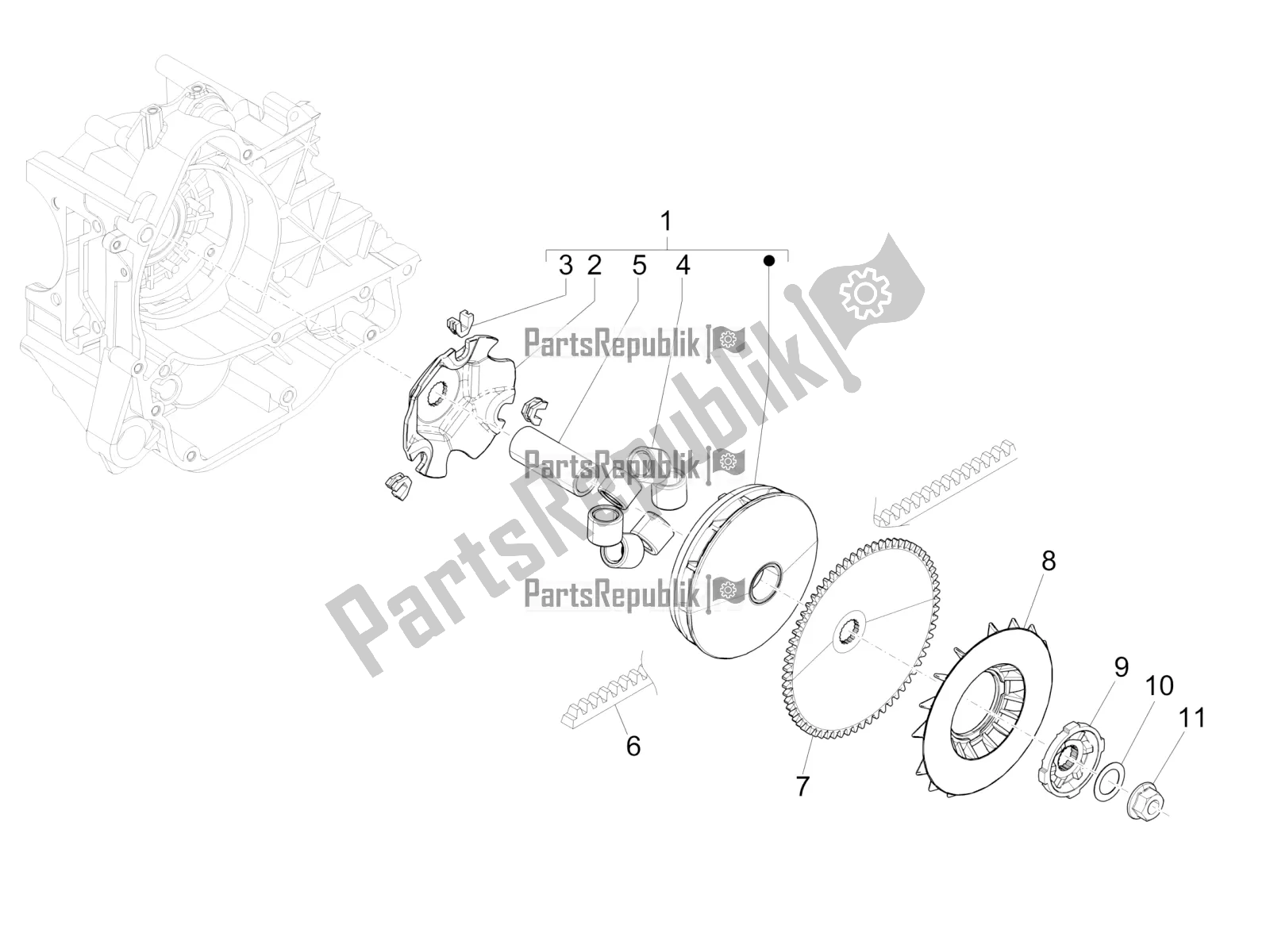 All parts for the Driving Pulley of the Vespa Primavera 50 4T 3V 30 MPH USA 2019