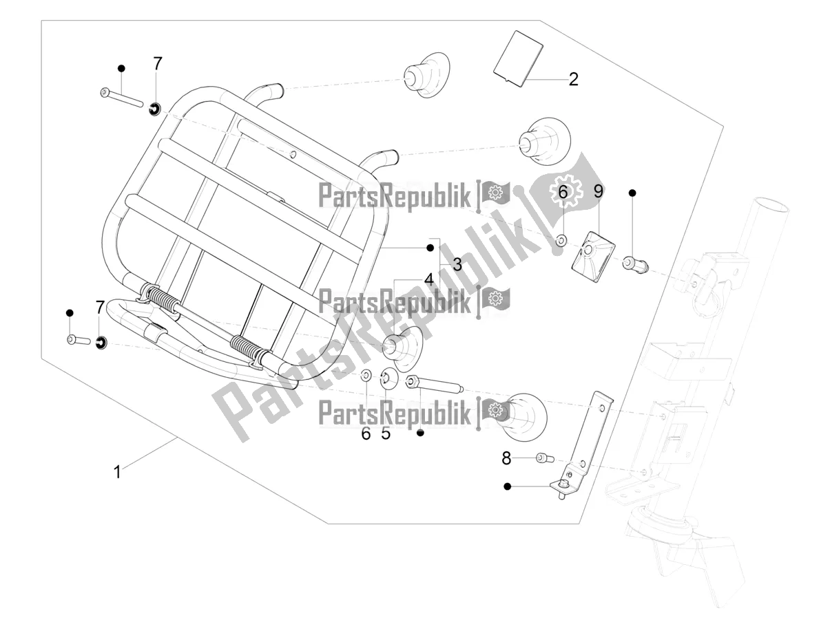 Alle onderdelen voor de Bagagerek Vooraan van de Vespa Primavera 50 4T 3V 30 MPH USA 2019