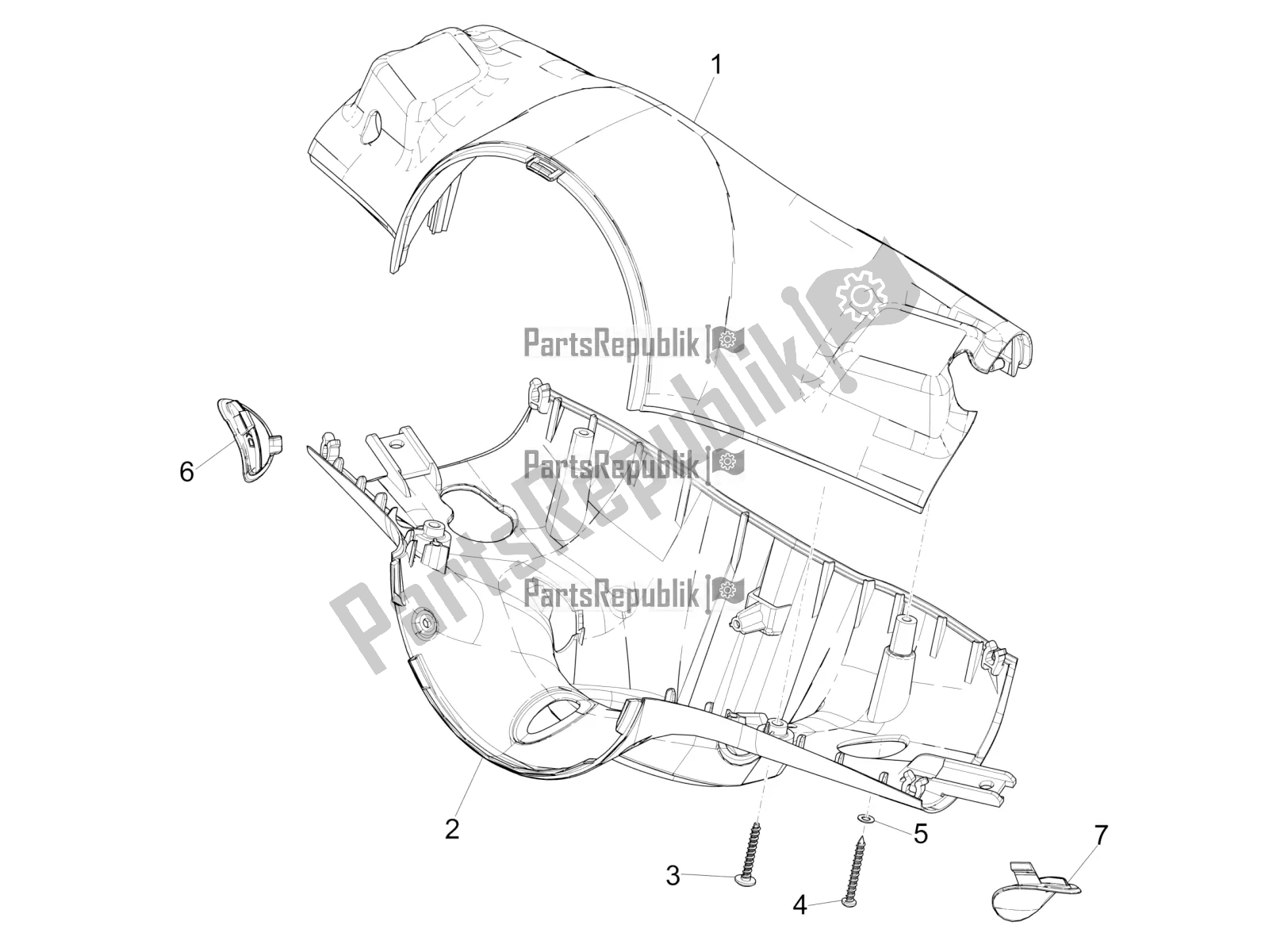 Alle onderdelen voor de Stuurbedekkingen van de Vespa Primavera 50 4T 3V 30 MPH USA 2019