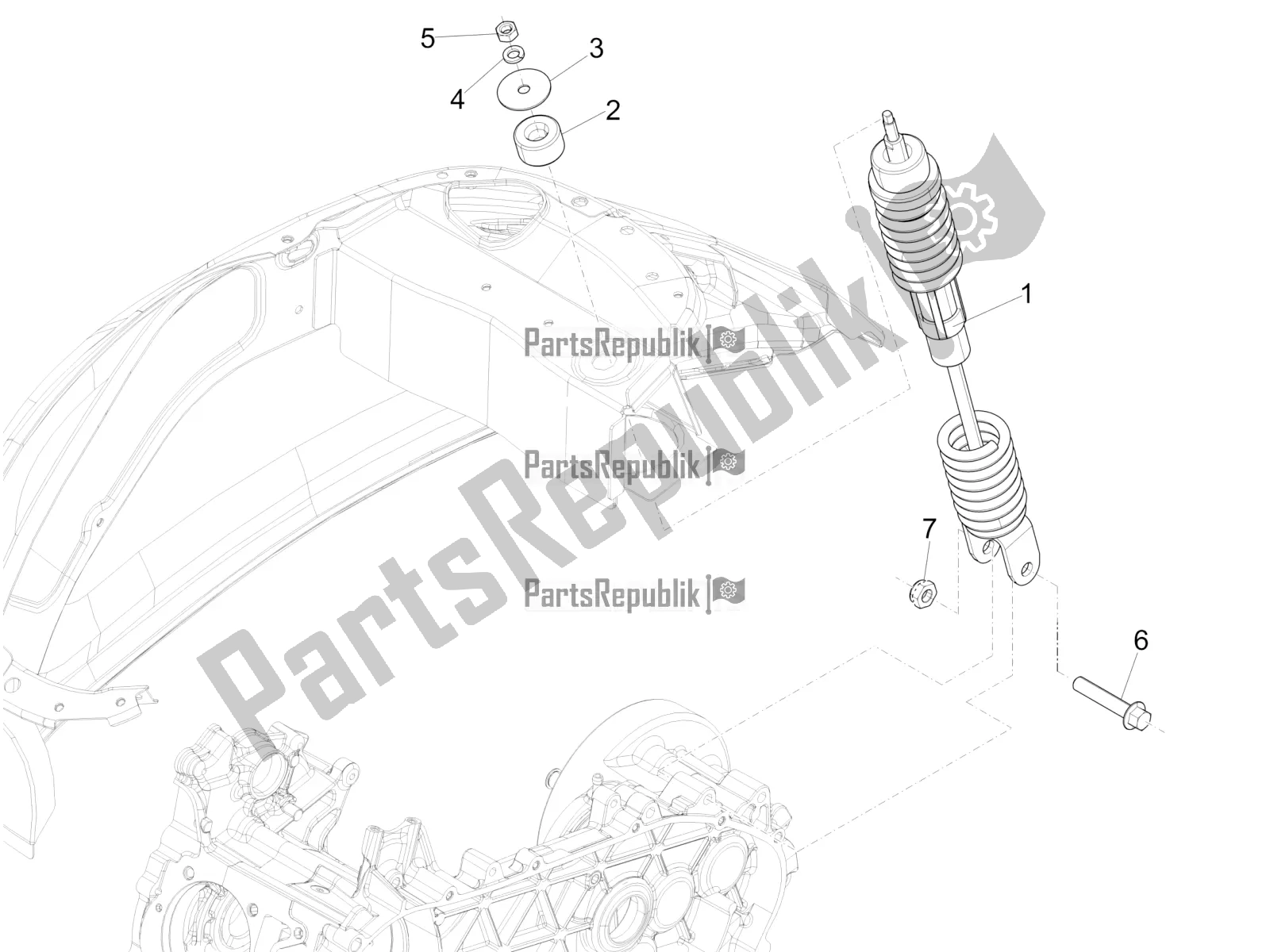 All parts for the Rear Suspension - Shock Absorber/s of the Vespa Primavera 50 4T 3V 30 MPH USA 2019