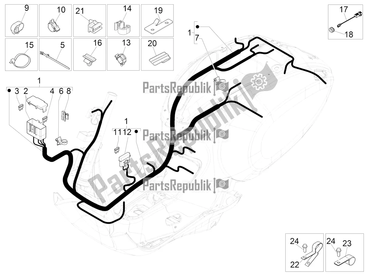 All parts for the Main Cable Harness of the Vespa Primavera 50 4T 3V 30 MPH USA 2020