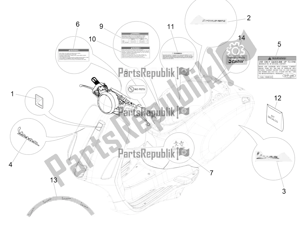 All parts for the Plates - Emblems of the Vespa Primavera 50 4T 3V 30 MPH USA 2020