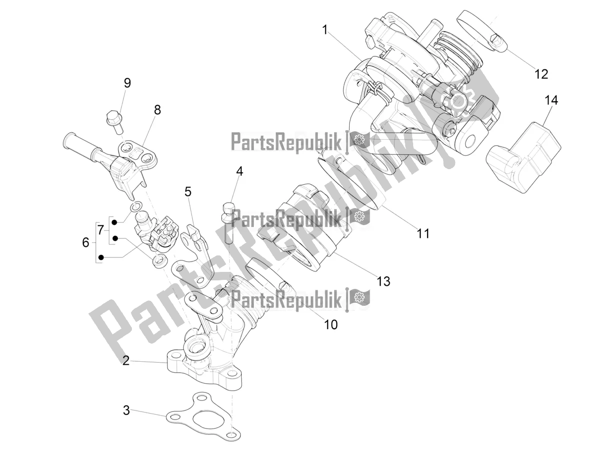 All parts for the Throttle Body - Injector - Induction Joint of the Vespa Primavera 50 4T 3V 30 MPH USA 2020
