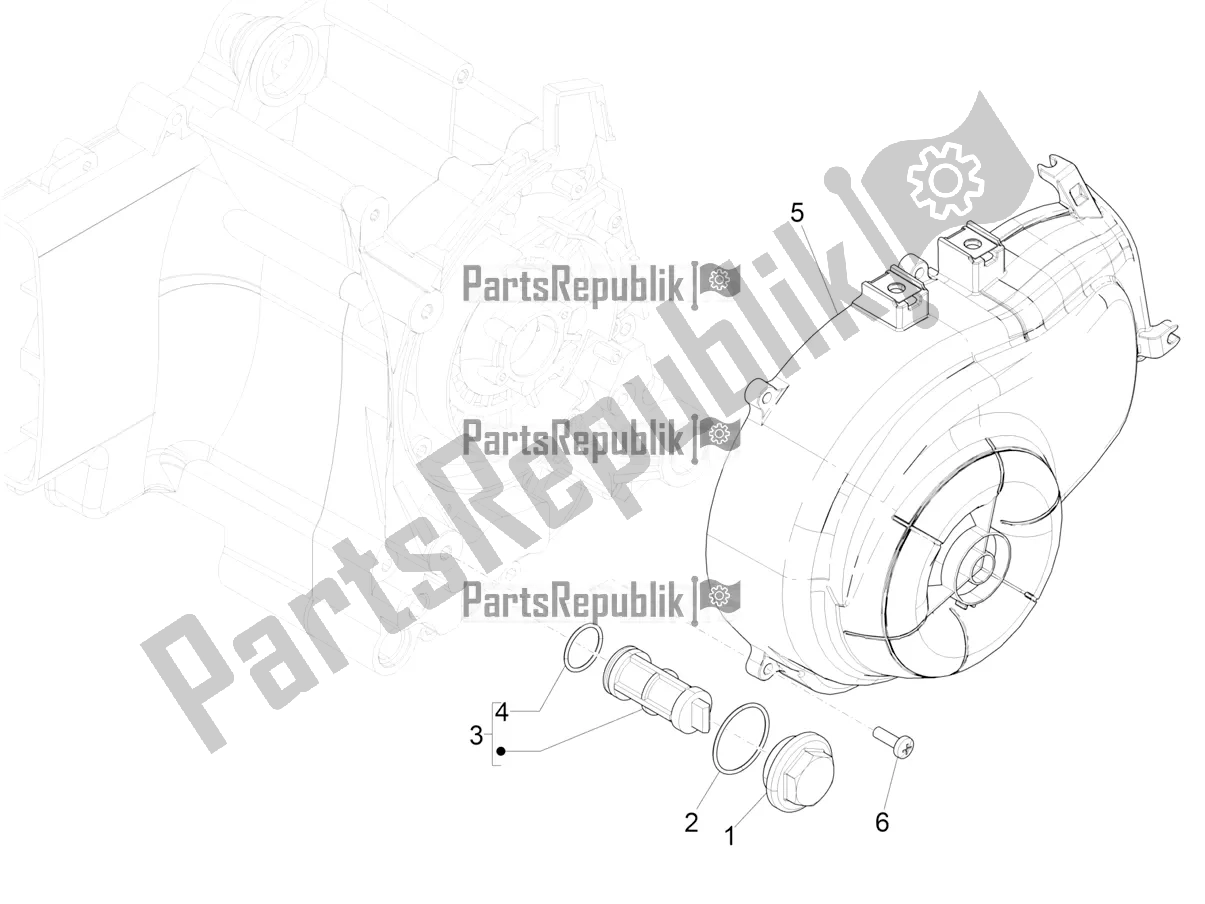 Alle onderdelen voor de Vliegwiel Magneto Deksel - Oliefilter van de Vespa Primavera 50 4T 3V 30 MPH USA 2021