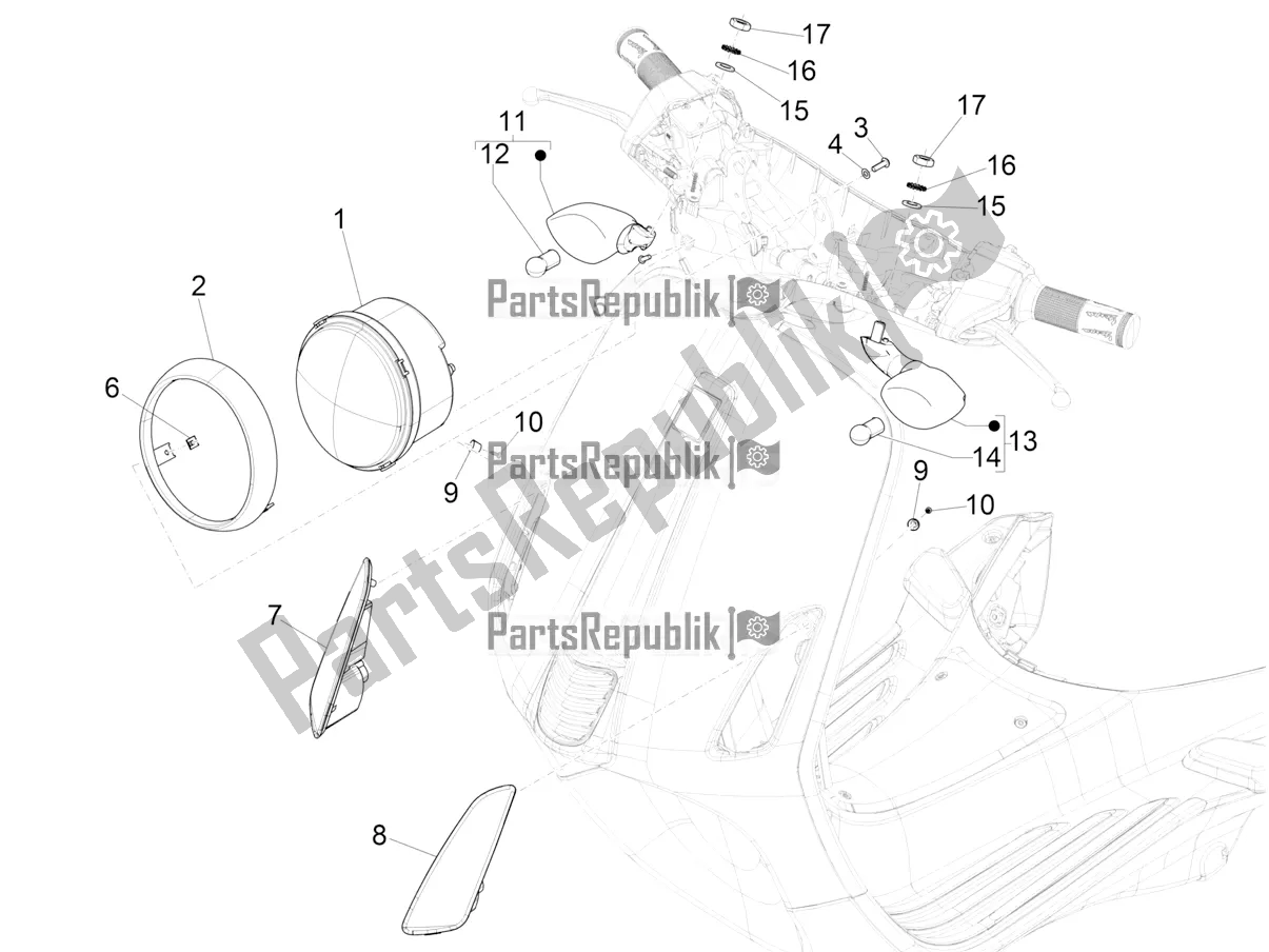 Wszystkie części do Reflektory Przednie - Kierunkowskazy Vespa Primavera 50 4T 3V 30 MPH USA 2021