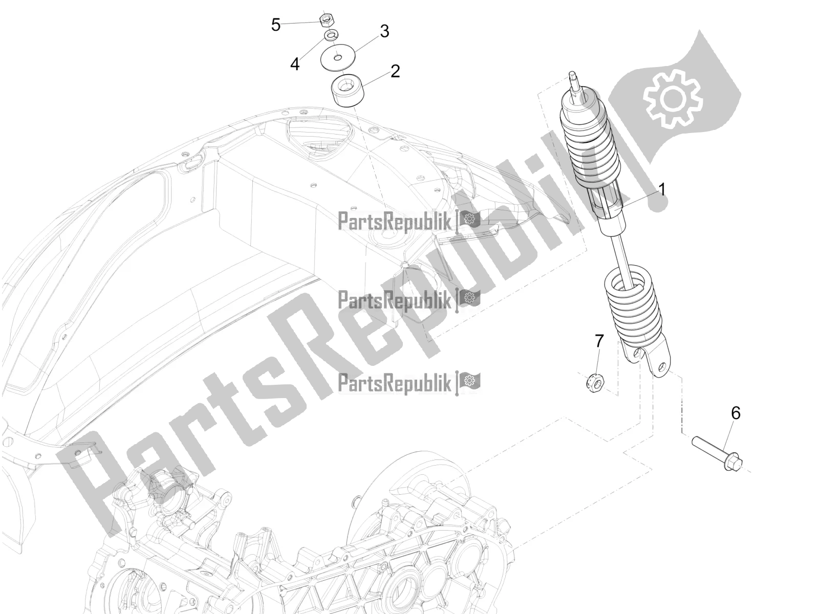 Toutes les pièces pour le Suspension Arrière - Amortisseur / S du Vespa Primavera 50 4T 3V 30 MPH USA 2021