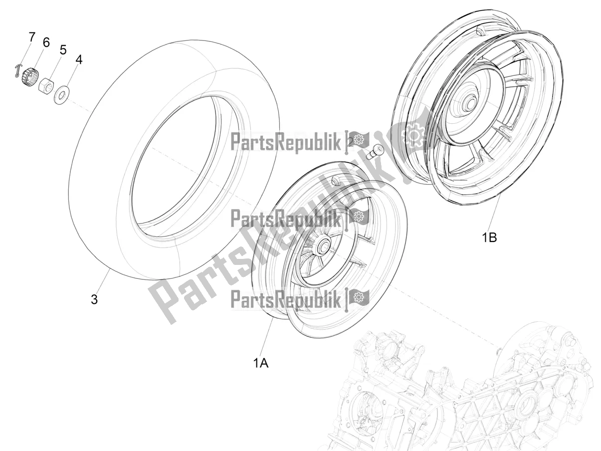 All parts for the Rear Wheel of the Vespa Primavera 50 4T 3V 30 MPH USA 2021