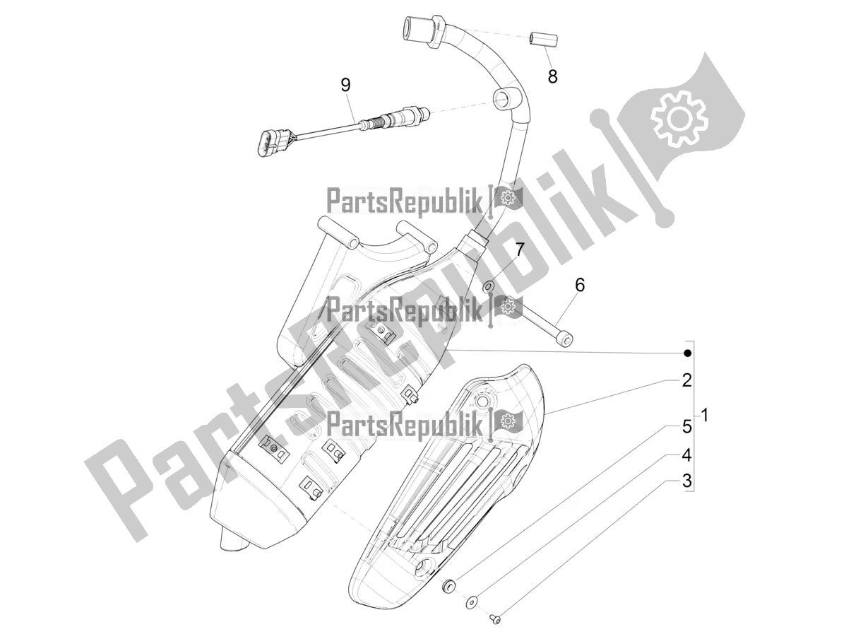All parts for the Silencer of the Vespa Primavera 50 4T 3V 30 MPH USA 2021