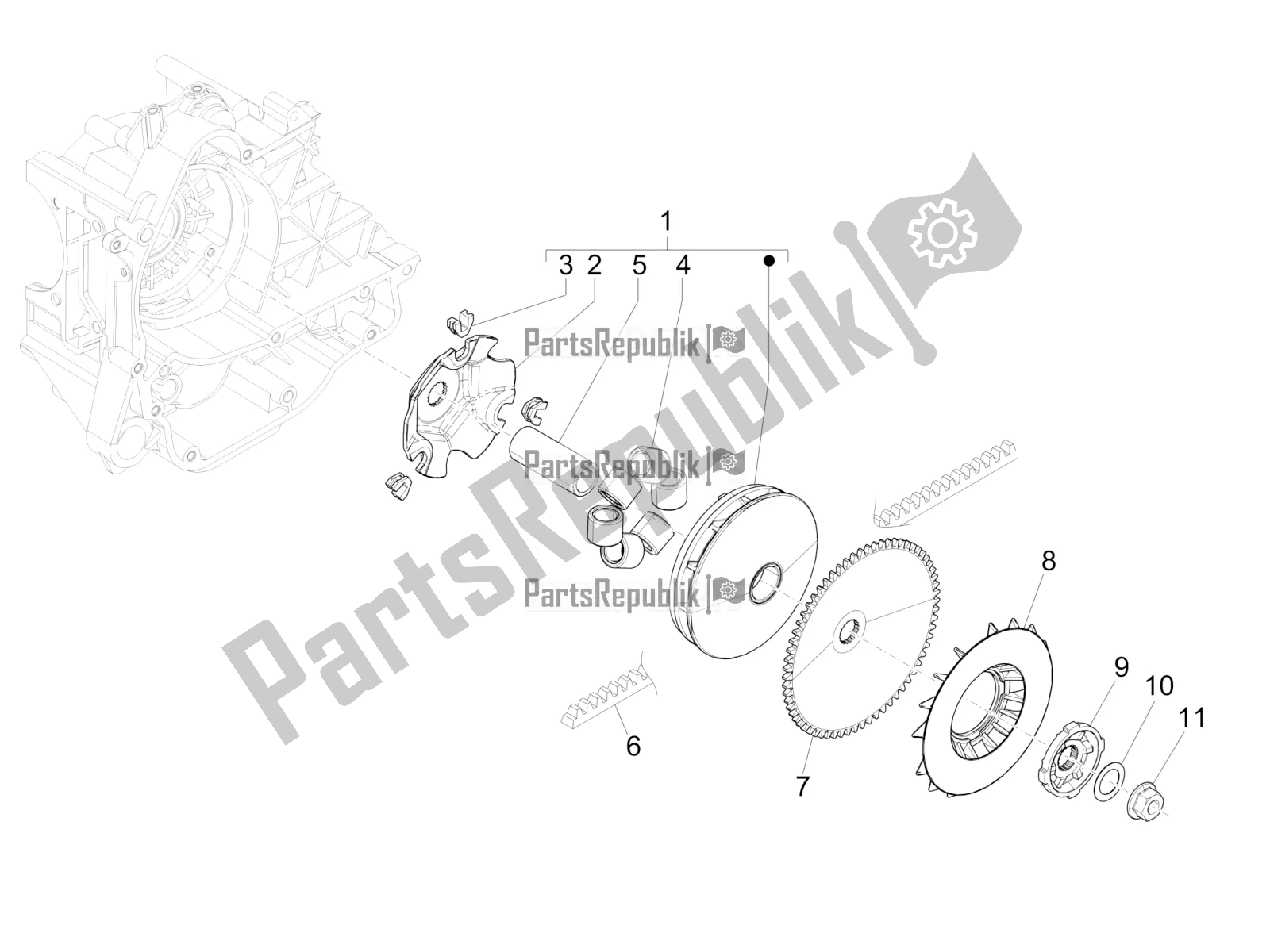 All parts for the Driving Pulley of the Vespa Primavera 50 4T 3V 30 MPH USA 2022