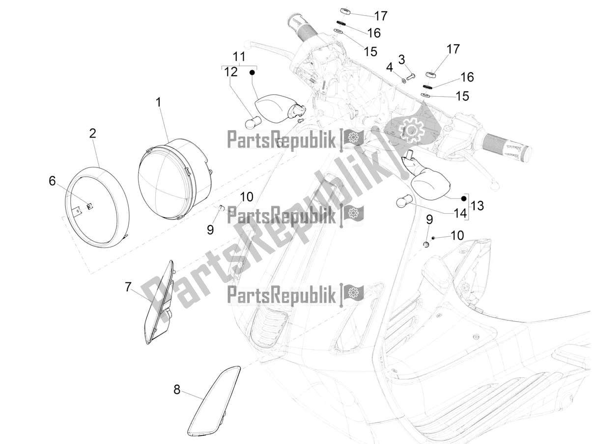 Toutes les pièces pour le Phares Avant - Clignotants du Vespa Primavera 50 4T 3V 30 MPH USA 2022