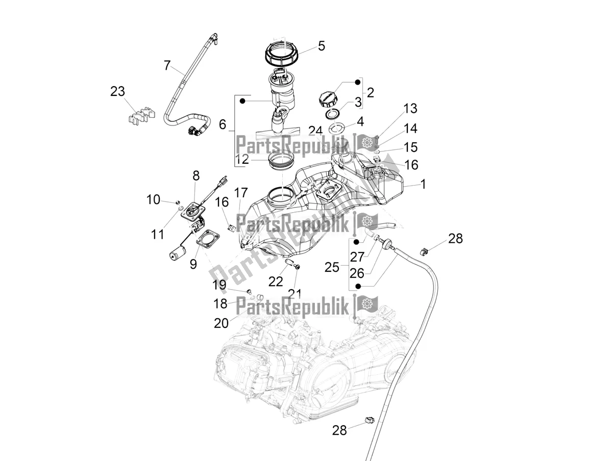 All parts for the Fuel Tank of the Vespa Primavera 50 4T 3V 30 MPH USA 2022
