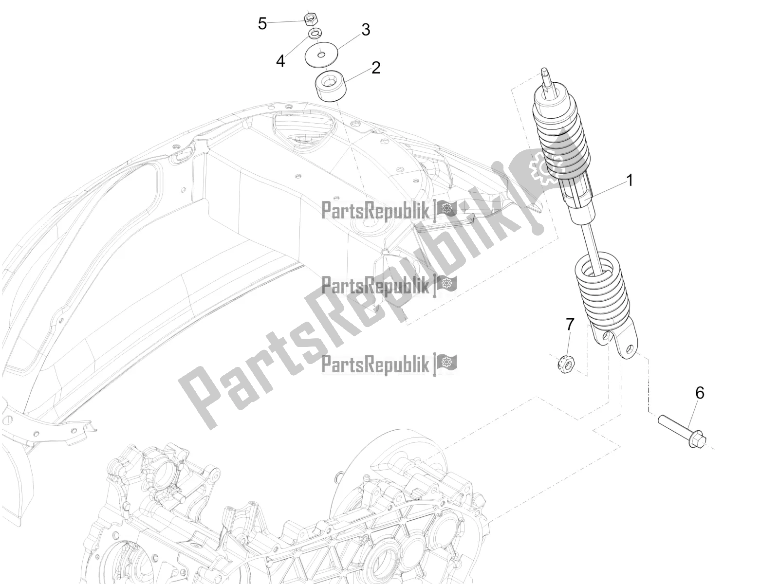 Tutte le parti per il Sospensione Posteriore - Ammortizzatore / I del Vespa Primavera 50 4T 3V 30 MPH USA 2022