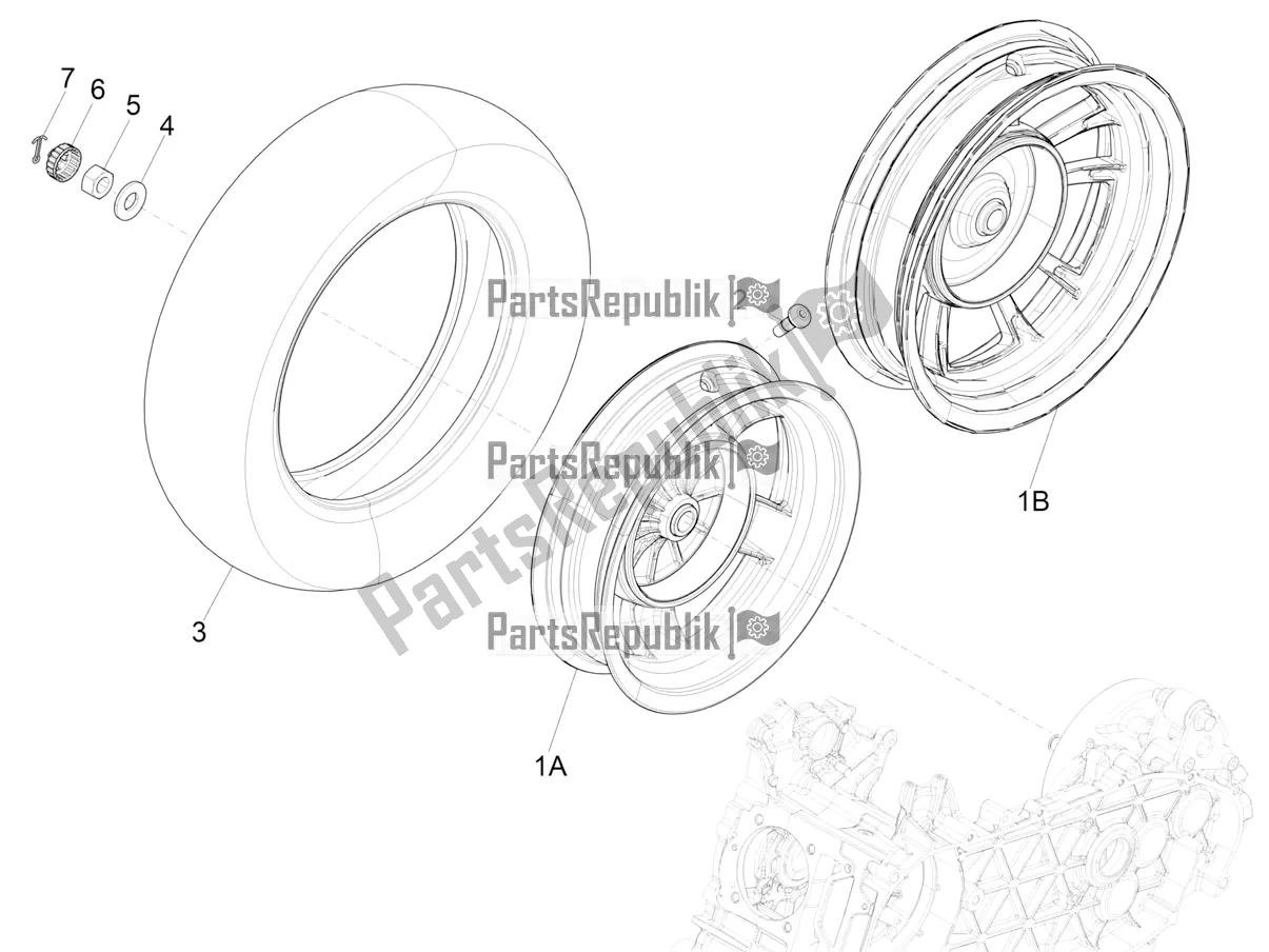 All parts for the Rear Wheel of the Vespa Primavera 50 4T 3V 30 MPH USA 2022