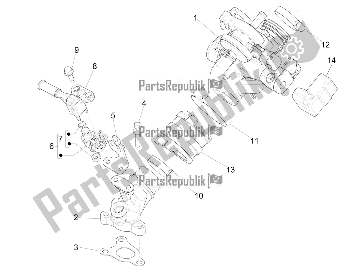 All parts for the Throttle Body - Injector - Induction Joint of the Vespa Primavera 50 4T 3V 30 MPH USA 2022