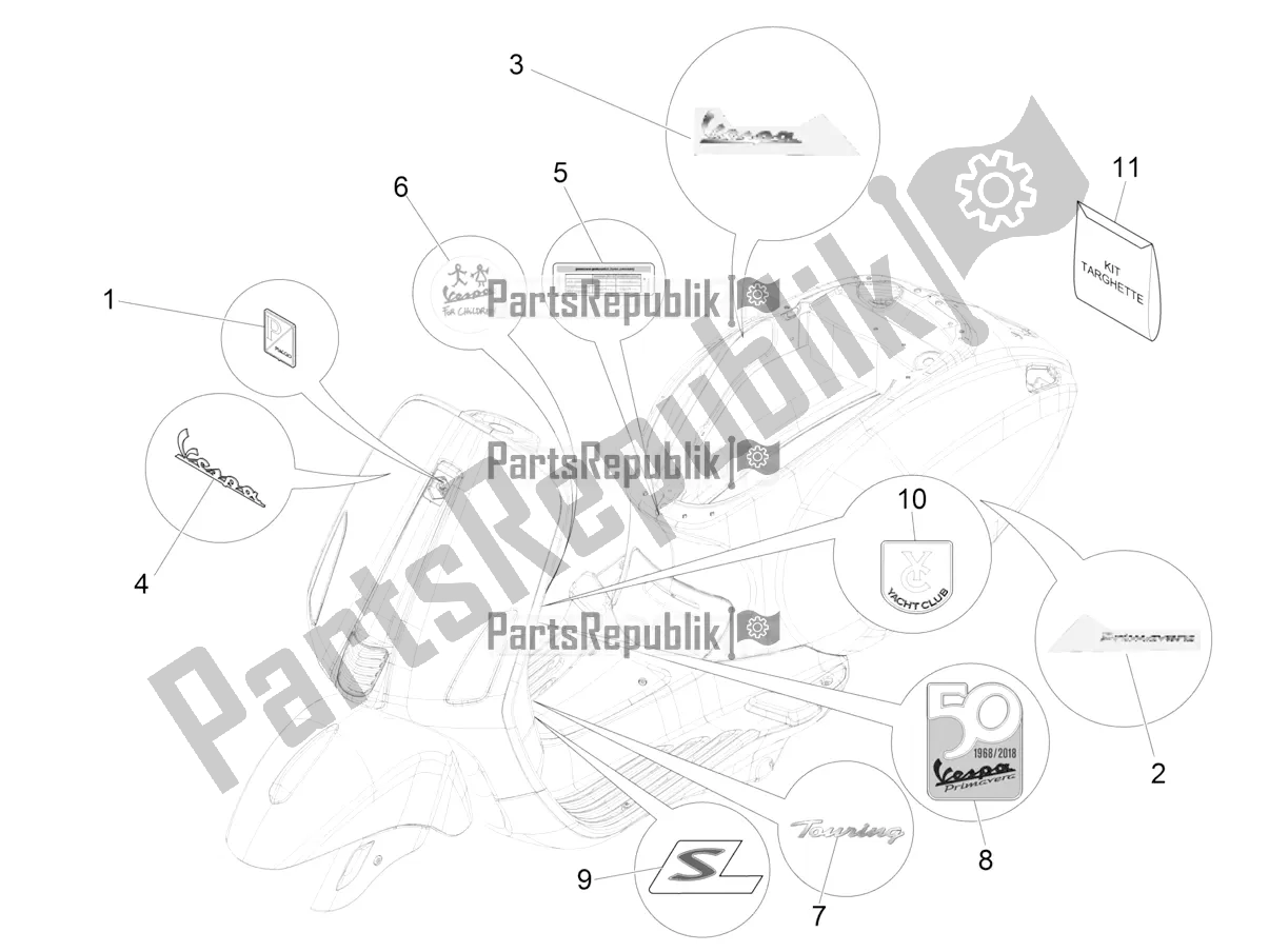 All parts for the Plates - Emblems of the Vespa Primavera 50 4T 3V 2017