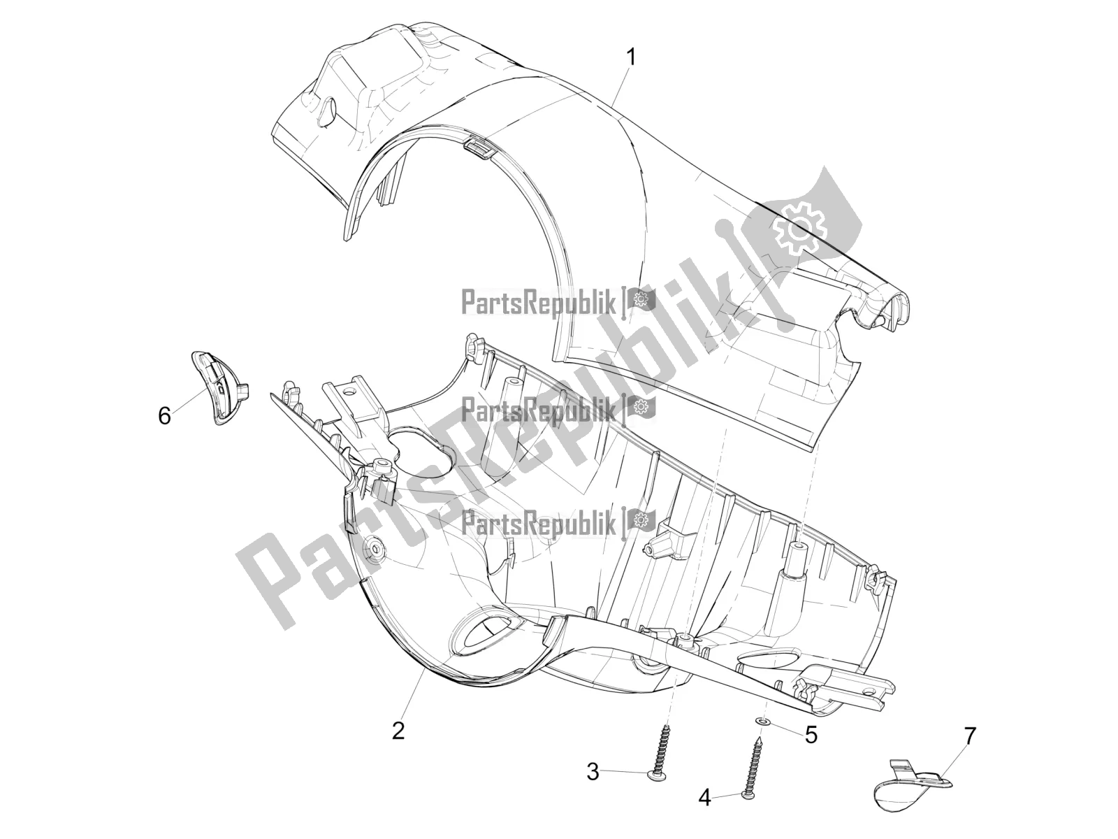 All parts for the Handlebars Coverages of the Vespa Primavera 50 4T 3V 2018