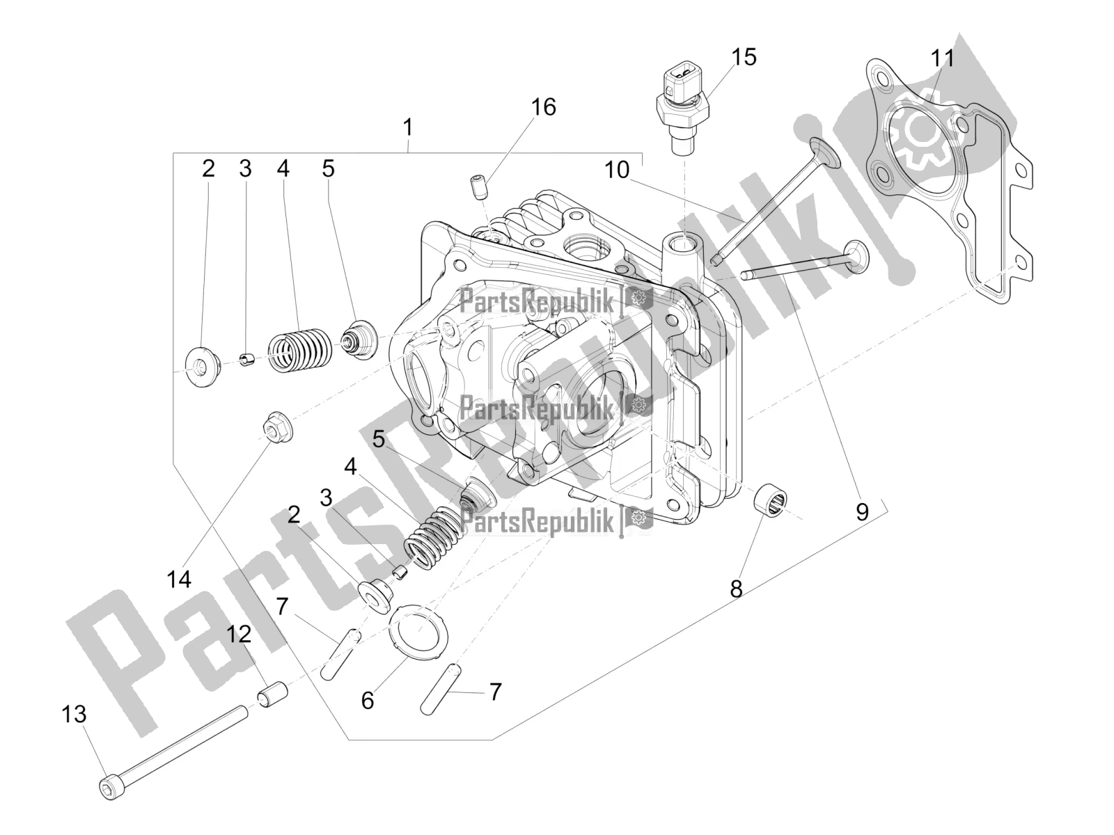 All parts for the Head Unit - Valve of the Vespa Primavera 50 4T 3V 2019