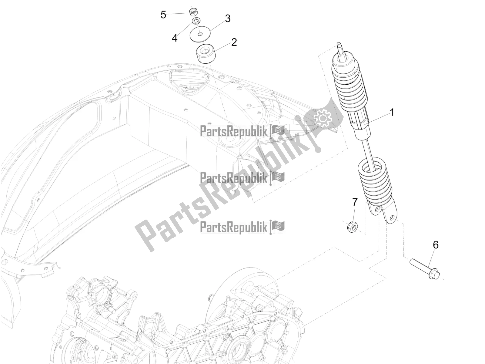 Toutes les pièces pour le Suspension Arrière - Amortisseur / S du Vespa Primavera 50 4T 3V 2019