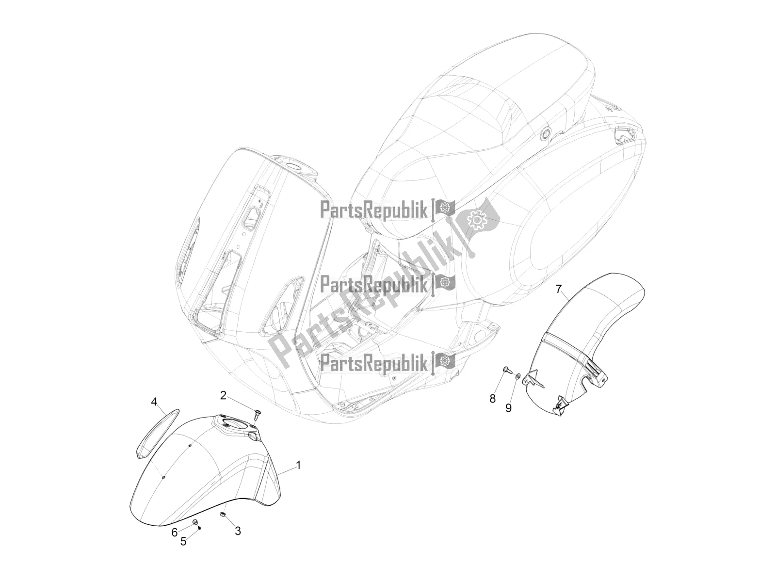 Toutes les pièces pour le Logement De Roue - Garde-boue du Vespa Primavera 50 4T 3V 2019