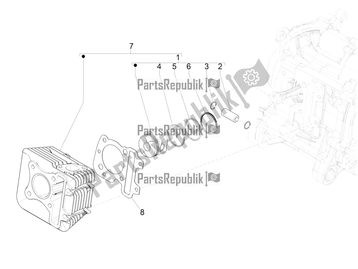 All parts for the Cylinder-piston-wrist Pin Unit of the Vespa Primavera 50 4T 3V 2020