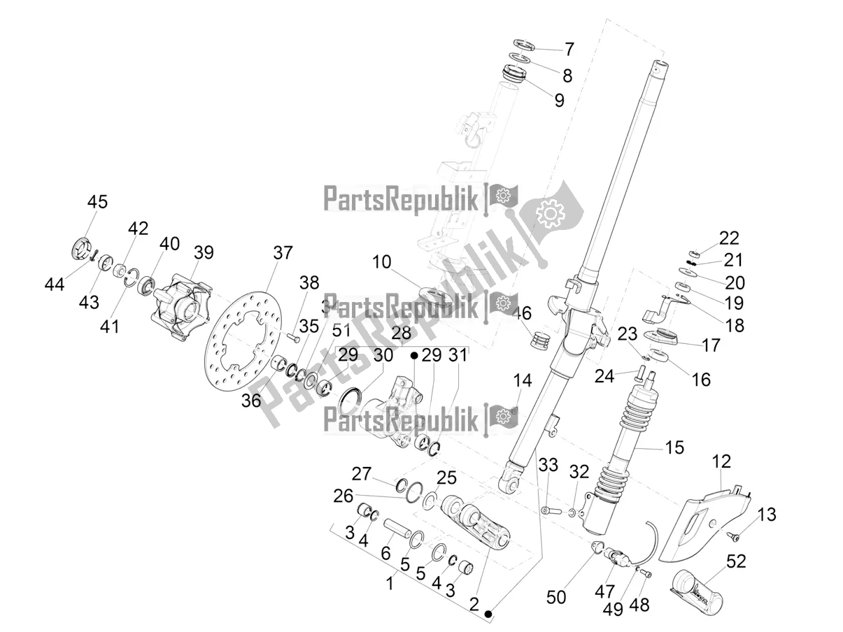 Tutte le parti per il Forcella / Tubo Sterzo - Unità Cuscinetto Sterzo del Vespa Primavera 50 4T 3V 2020